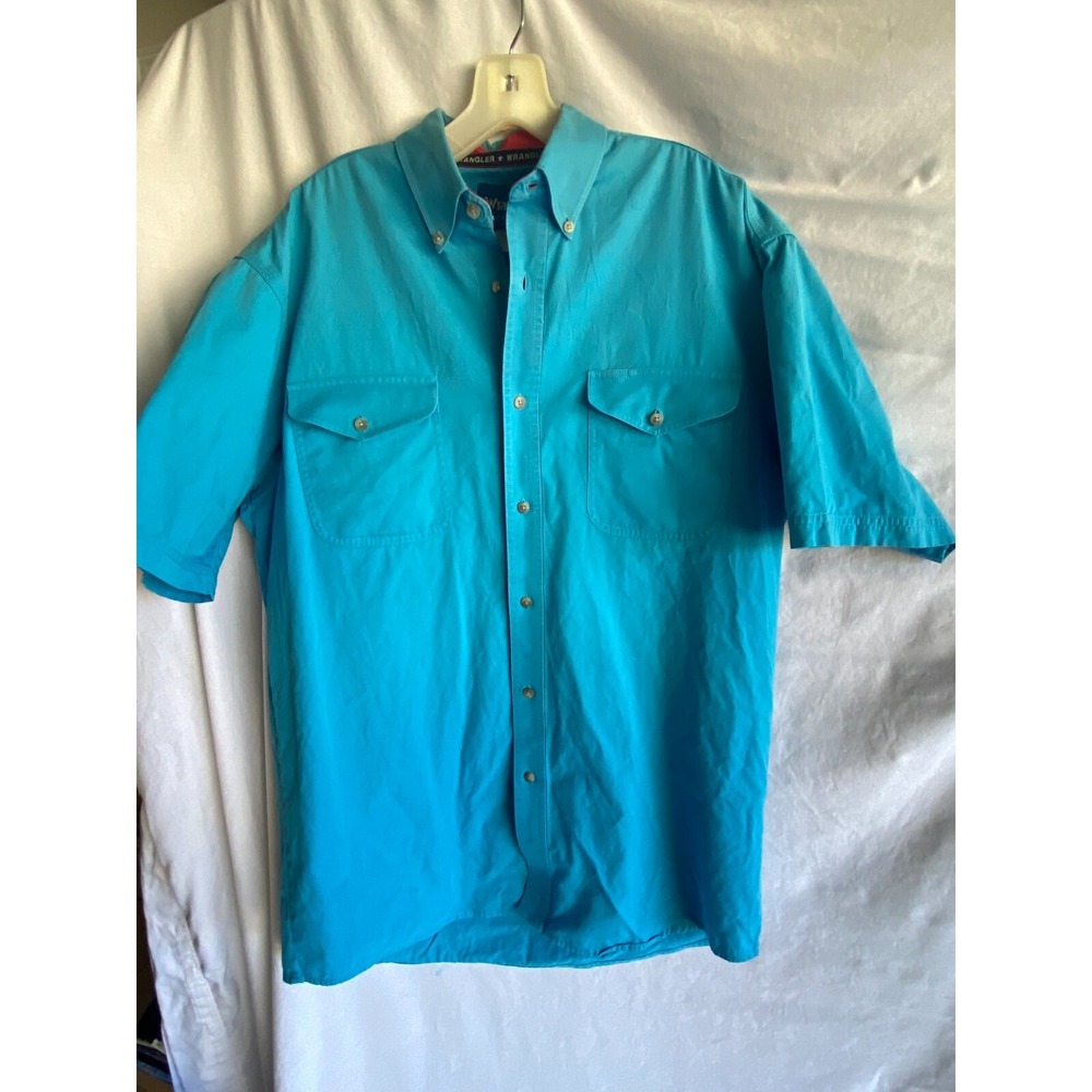 Men's Wrangler Short Sleeve Button Down Blue Shirt Size XXL
